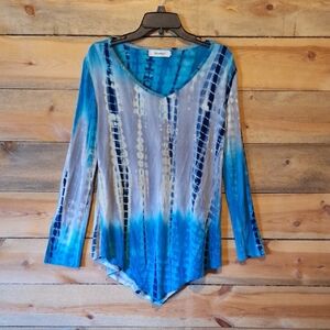 Vibrant Blue Tie-Dye Long Sleeve Top